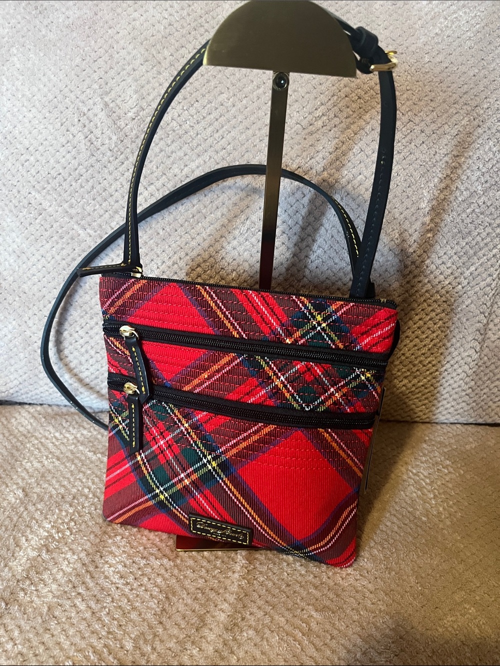 Plaid Red Crossbody Bag with Gold Accent New With Tags
